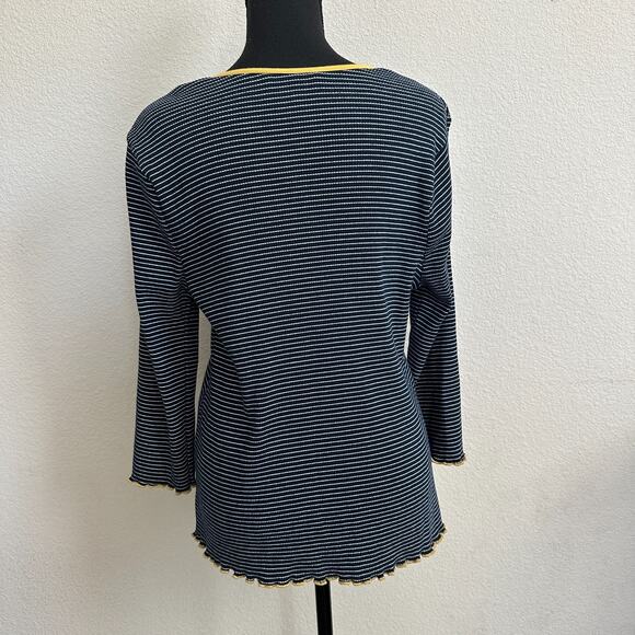 Modcloth Top 4X Plus Long Sleeve Striped Navy Blue Layer Nautical Twee Ribbed - Picture 6 of 11